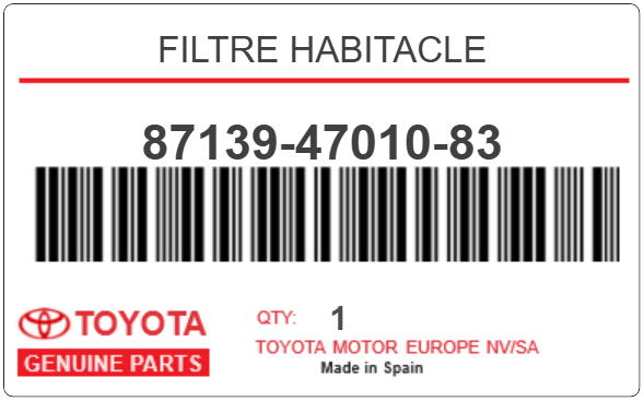 TOYOTA - 87139-47010-83 FILTRE HABITACLE