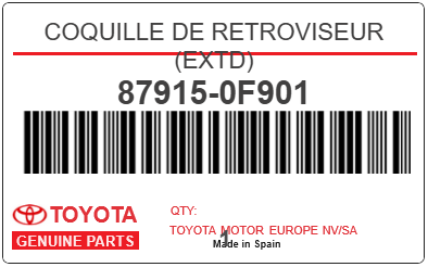 TOYOTA - 87915-0F901 COQUILLE DE RETROVISEUR (extd)