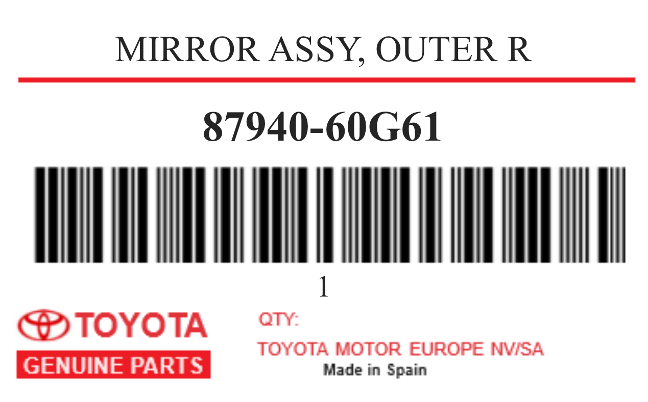 TOYOTA - 87940-60G61 MIRROR ASSY, OUTER R