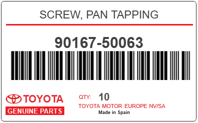 TOYOTA - 90167-50063 SCREW, PAN TAPPING