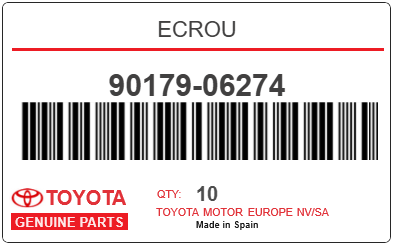 TOYOTA - 90179-06274 ECROU