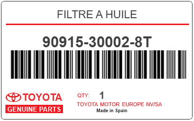 TOYOTA - 90915-30002-8T FILTRE A HUILE