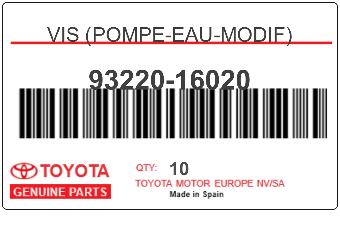 TOYOTA - 93220-16020 VIS (pompe-eau-modif)