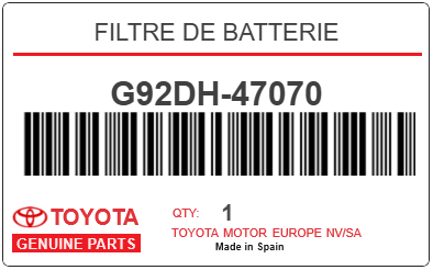 TOYOTA - G92DH-47070 FILTRE DE BATTERIE
