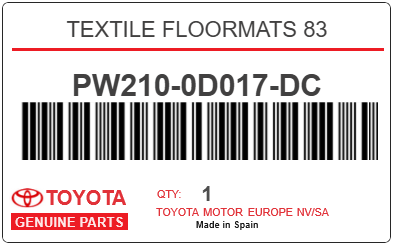 TOYOTA - PW210-0D017-DC TEXTILE FLOORMATS 83