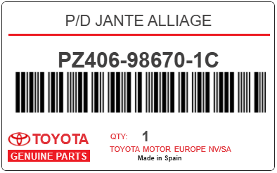 TOYOTA - PZ406-98670-1C P/D JANTE ALLIAGE