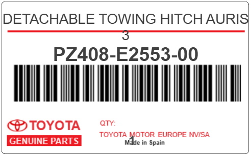 TOYOTA - PZ408-E2553-00 DETACHABLE TOWING HITCH AURIS 3