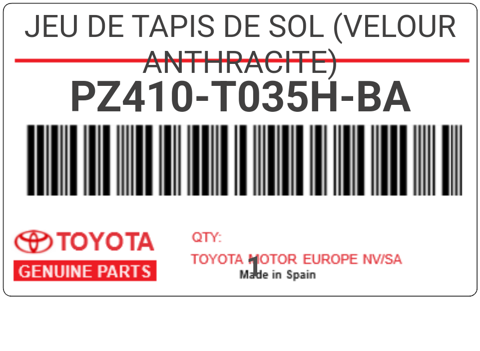 TOYOTA - PZ410-T035H-BA JEU DE TAPIS DE SOL (velour anthracite)